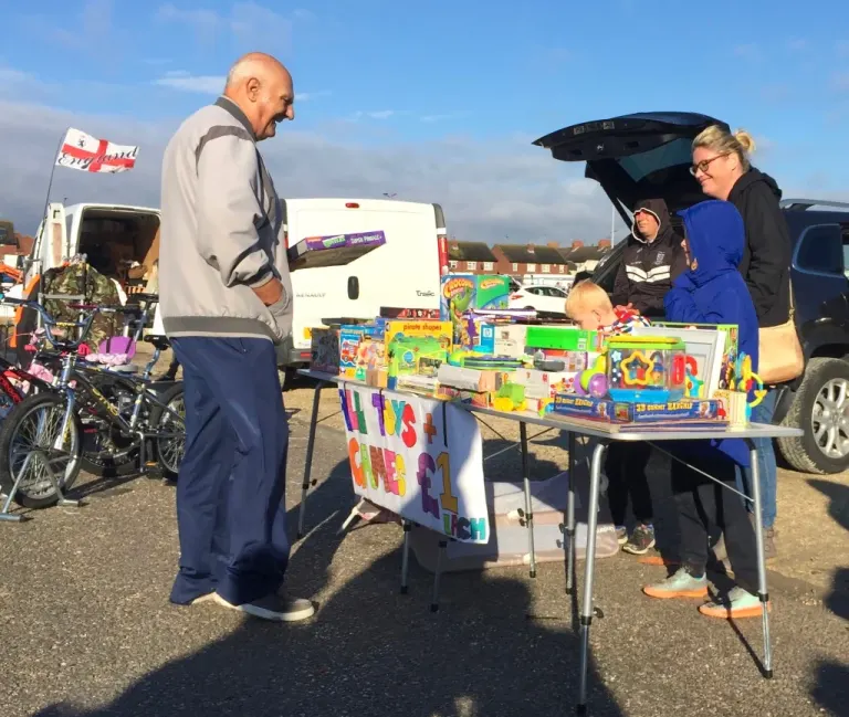 Sunday morning at the car boot sale, Epsom