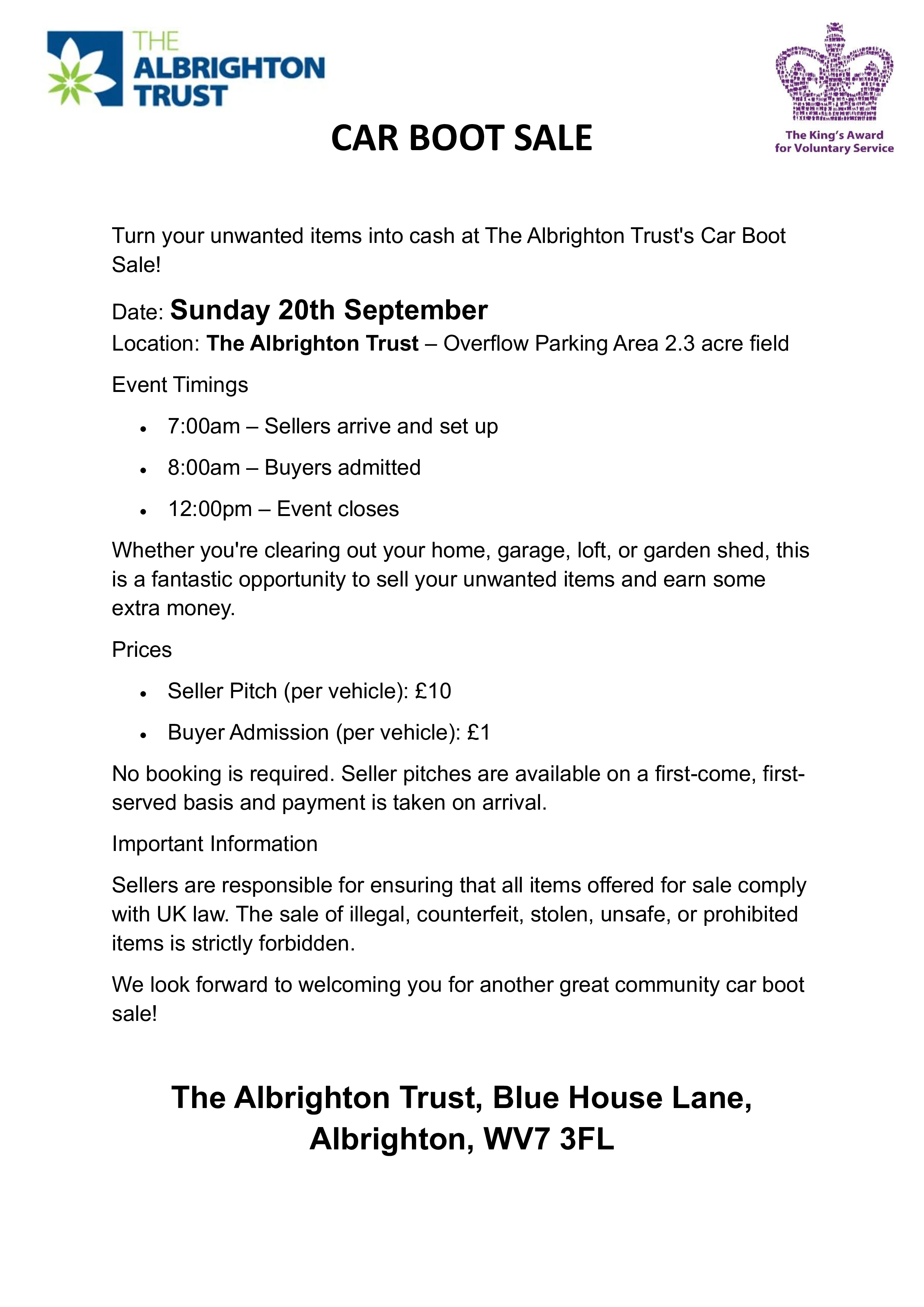 Albrighton Trust Car Boot Sale car boot sale